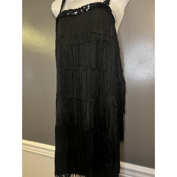 CostumesUSA Dress Womens Extra Large Black 20s Flapper Fringe Tassel Sequin - Picture 5 of 9